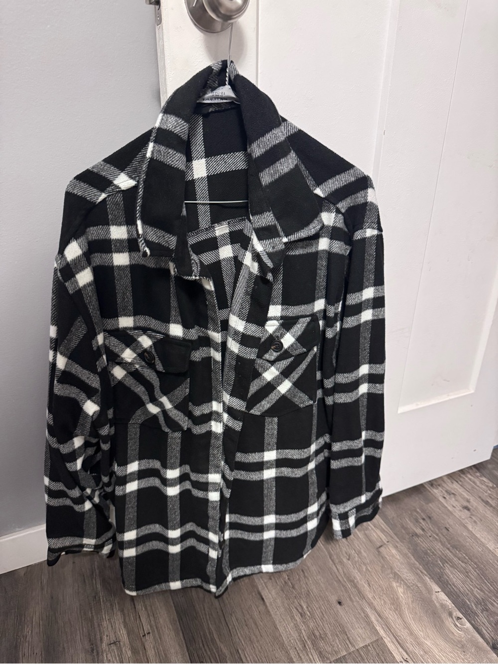 Black & White Plaid Women’s Shacket Jacket